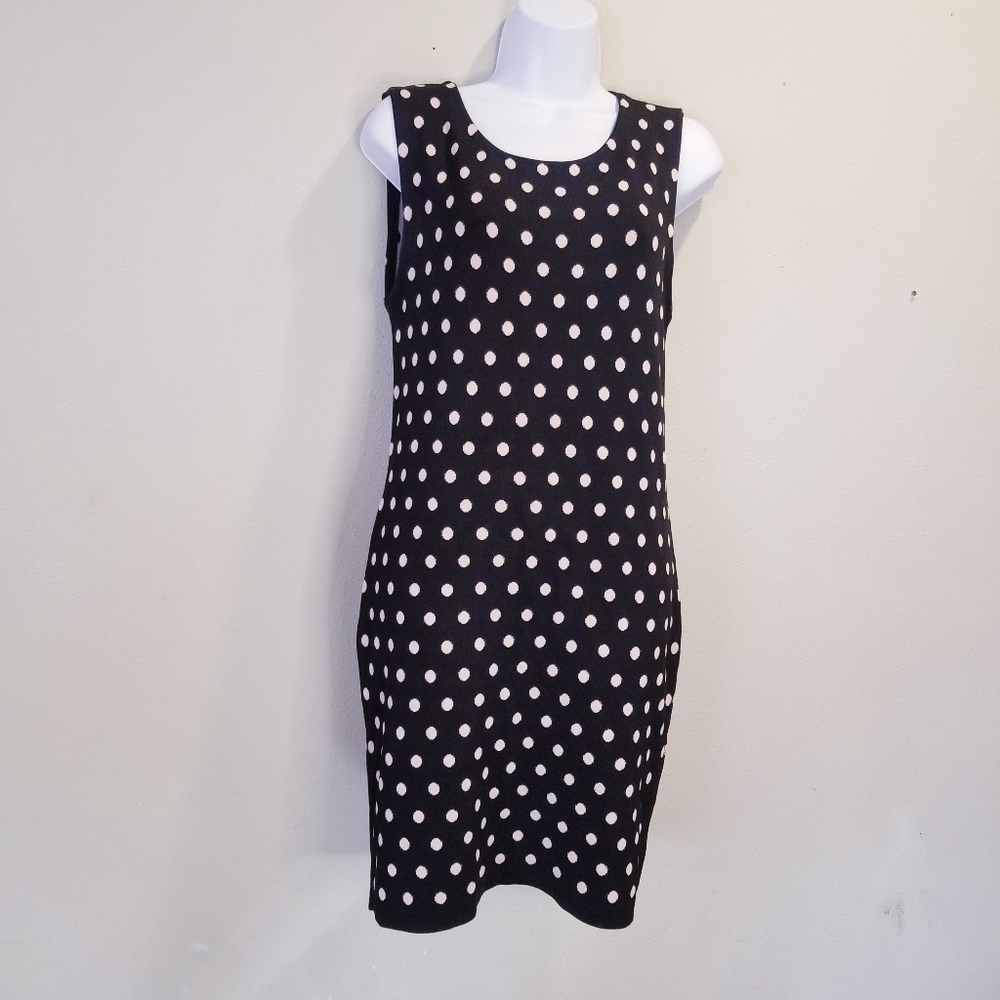 Alice + olivia black polka dots knit ribbed sleeveless dress